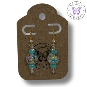 Handmade Gold Fishhook Earrings with Glass Flower Beads